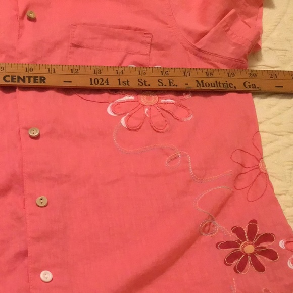 Life is Good Linen Cotton Blend Carnation Pink Button Front Short Sleeve Shirt - Picture 5 of 12